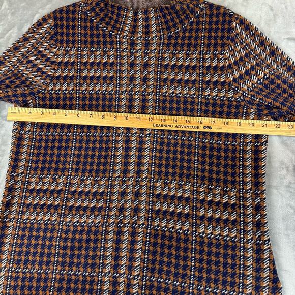 Appleseeds Mock Neck Sweater Women's Petite Large Brown‎ Navy Houndstooth (0736) - Picture 8 of 10